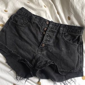 High Waisted Black Denim Shorts